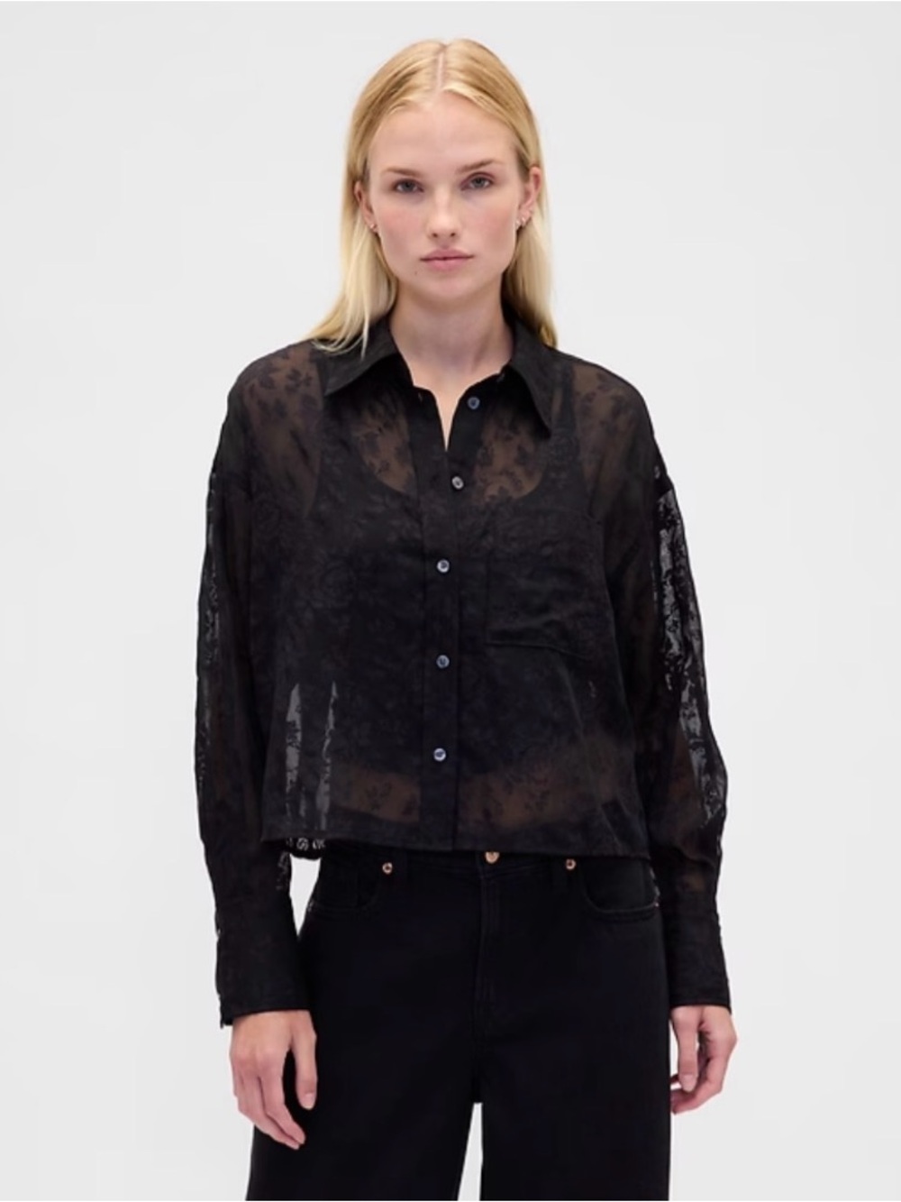 Gap Sheer Straight-Hem Crop Shirt